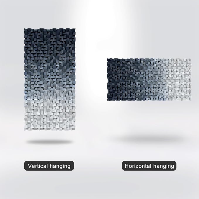 LIUZEYUE Blue and White Textured Wood Wall Art, Monochrome Block Gradient | extra large carved wood wall art; black and white, block shadow depth; stair landing narrow-wall centerpiece; 23.6 x 47.2 in - Image 5