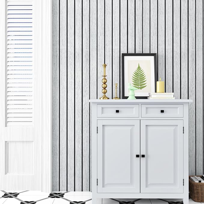 White Grey Wood Panels for Wall Slat Panel Self Adhesive Wood Slat 3D Wall Panels Peel and Stick 11.8"x197" Faux Foam Wooden Walls Panel Removable Modern Wooden Wallpaper for Bedroom Studio - Image 3