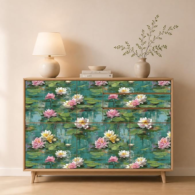 Lotus Removable Self-Adhesive Wallpaper for Bedroom & Living Room Decor 17.7×118 Inch,Waterproof Wall Covering for Accent Walls, Apartment, Nursery - Image 3