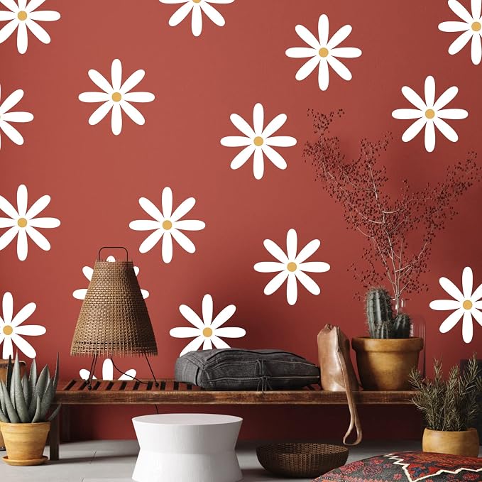 TaoBary 12 Sheet Daisy Wall Sticker Decal,White, Yellow,Fresh Style | Big Flower Wall Sticker, Pink White Floral Decal, Daisy Bedroom Room Decor, Removable Peel and Stick, Nursery Home Wall Decor - Image 7