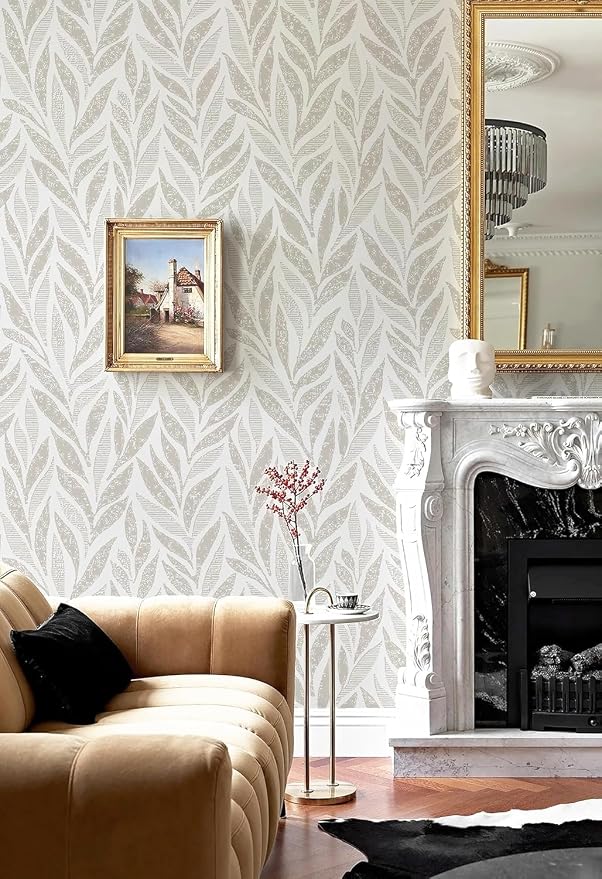 Safiyya 787"x17.3" Boho Peel and Stick Wallpaper Beige and White Wallpaper Leaf Self Adhesive Removable Wall Paper for Bathroom Bedroom Contact Paper for Walls Vinyl Roll - Image 4