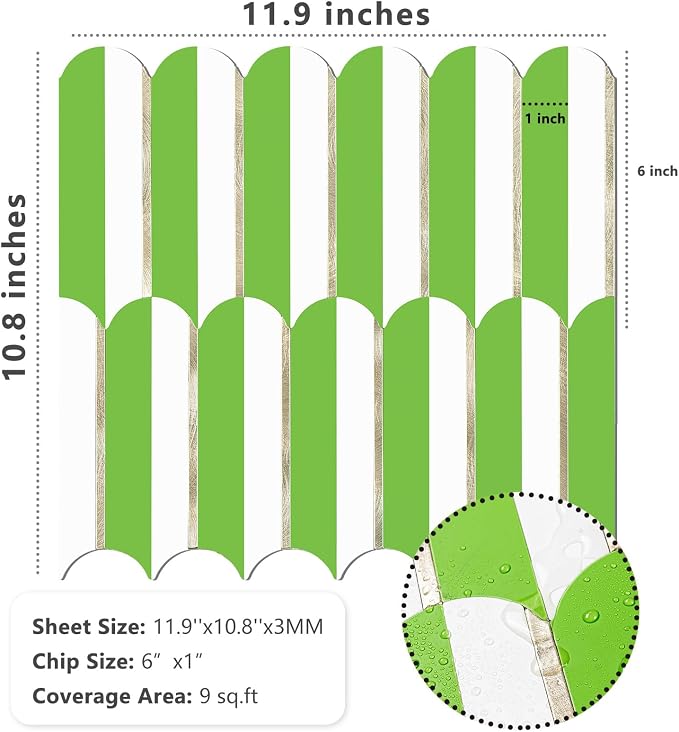 Vamos Tile Peel and Stick Backsplash Seamless Tile,Fish Scale,Matt,10-Sheet | 11.9''x10.8'',White & Grass Green PVC+Light Gold Stick on Backsplash Tile for Kitchen & Bathroom & Laundry & Camper - Image 7