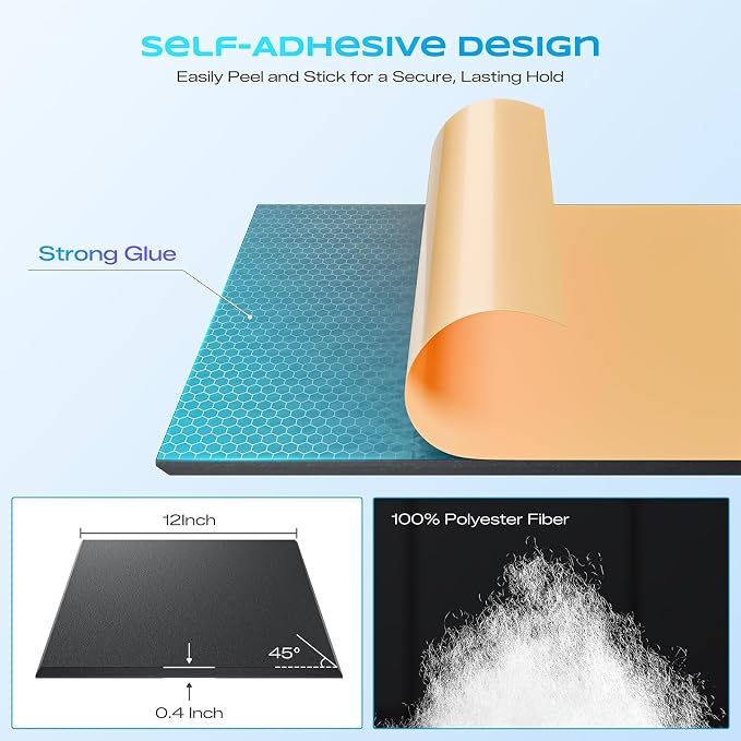 6 Pack Self-Adhesive Sound Proof Foam Panels for Walls 12"x12"x0.4" Fabric | High-Density Acoustic Panels, Noise Reducing Soundproof Wall Panels for Home Studio, 36" x 24" Felt Bulletin Board Black - Image 2
