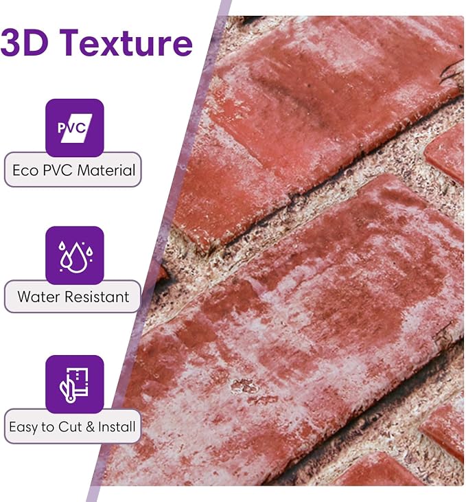 3D Faux Brick Wall Panels Peel and Stick, Designed for Quick DIY | Retro Red, 10 Pcs 15.7" x 11.8", Brick-Look, Ultra-Light PVC Fake Brick Covering Tiles for Wall Renovation, Cover 12.9 sq ft - Image 3