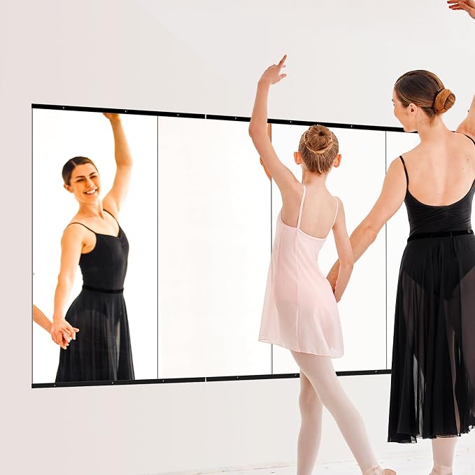 Home Gym Mirror for Wall, 48x24x3PCS Frameless Full Length Mirror, Black - Image 3