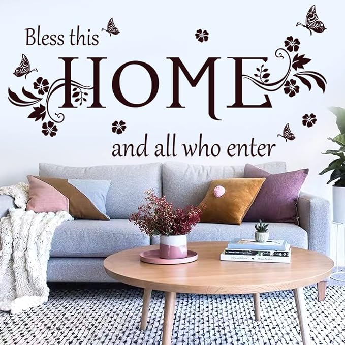 Wall Decals Wall Decor Sticker Quote Bless This Home and All who Enter Removable Mural Wall Stickers for Living Room Dining Room Bedroom Entryway Family Home Decoration (Brown) - Image 5