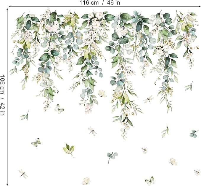 wondever Green Leaves Wall Decals Hanging Vines Plants Wall Stickers | Peel and Stick, Removable, Wall Art Decals, Wall Decoration, Living Room Bedroom, Office Sofa TV Home Wall Decor - Image 5