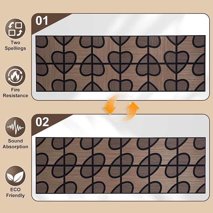 Acoustic Wood Slat Panels, 3D Fluted Wood Panel Sound Absorbing Panel for Bedroom, Office, Interior Decor, 12Pack 11.8"x11.8" (15.5ft²) Soundproof Panels, Bean & Heart Black Oak - Image 5
