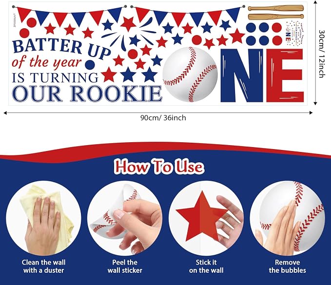 LHIUEM Baseball Themed First Birthday Arch Decals Batter UP Our Rookie of THE YEAR IS TURNING ONE Inspiration Quotes Stickers 1st Year Happy Birthday Sign for Baseball Theme Party Backdrop Baby Shower - Image 7