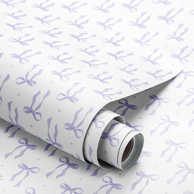 Drydiet Purple Bow Wallpaper Peel and Stick Contact Paper 15.8 x 118.1 | Self Adhesive, Purple Coquette Design, Easy Apply Remove, Wall Sticker for Home Locker Dorm Classroom Living Room Decor by Drydiet