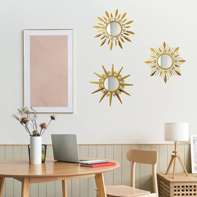 Champagne Gold Round Mirrors for Wall Art Pack of 3 Decorative Mirror - Image 3