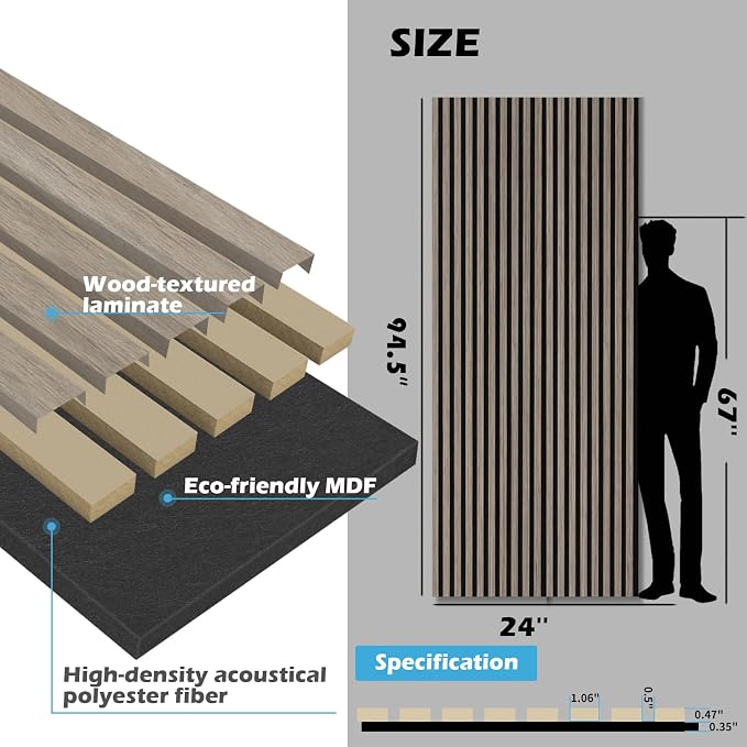 Art3d 2-Pack 94.5" x 24" Acoustic Wood Panels for Wall, 31 sq.ft Soundproof Wood Slat Panels, 3D Fluted Sound Absorbing Paneling for Interior Wall Decor, Living Room, Bedroom - Brown Oak - Image 4