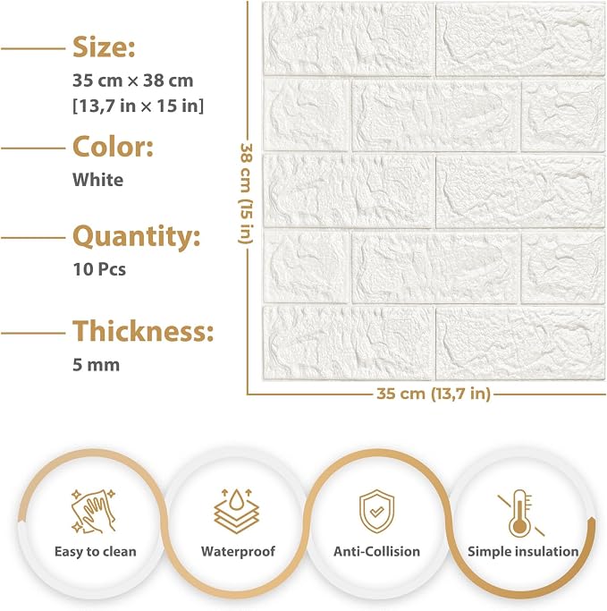 JOLOV 3D Wall Panels Peel and Stick, Waterproof PE Foam (20) | Self-adhesive PE foam panels for DIY wall decor in bedrooms and living rooms; easy peel-and-stick installation. - Image 3
