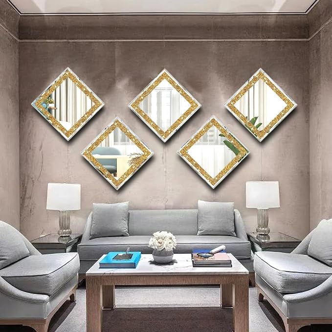 2 Piece Wall Mirrors, Crush Diamond Wall Decor, Gold Color Decorative Mirrors for Living Room, Bedroom, Bathroom. (12'x12') - Image 6