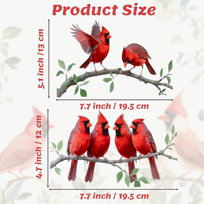 9Pcs Spring Funny Cardinal Birds Vinyl Decals on Branch Wall Easy Peel and Stick Watercolor Patterns Cute Red Birds Vinyl Wall Stickers for Women Students Girl Boys Party Room Decor - Image 2