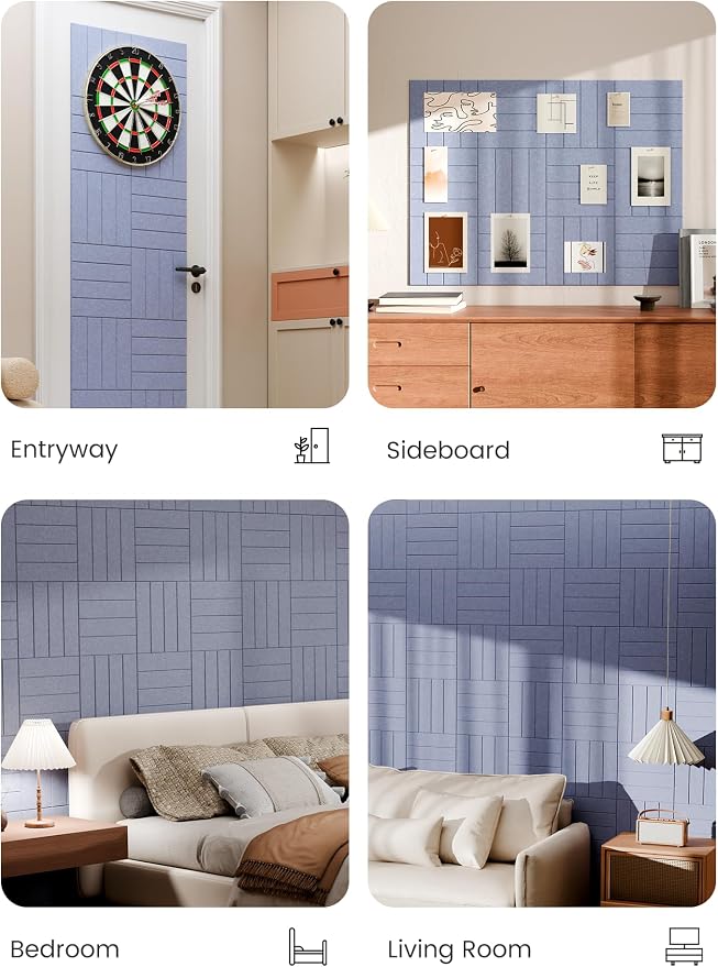 Bumusty 48"x 36" Large Felt Bulletin Board Tiles, Soft Periwinkle | 12-Pack Cork Board Alternative, Wall Decor, 30 Pushpins, 60 Adhesive Tabs, Vision Board, Office, Classroom, Home, Dorm - Image 6