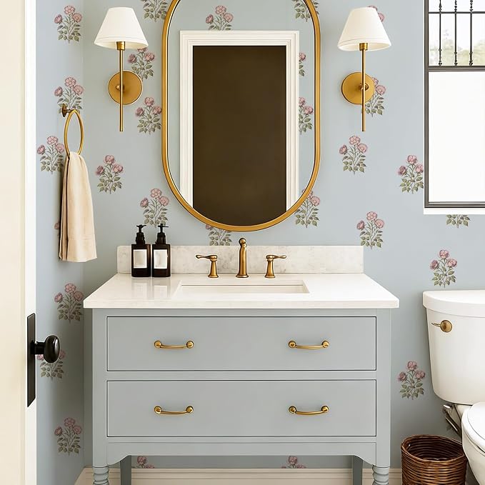 17.3" x 78.7" Vintage Blue Floral Wallpaper Peel and Stick Boho Wallpaper Removable Waterproof Rose Pattern Contact Paper for Bedroom, Bathroom, Home Wall - Image 2