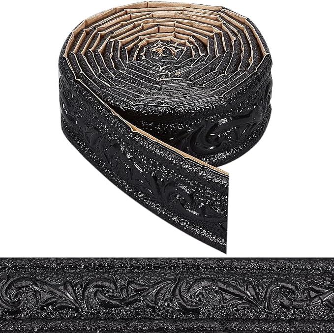 CRASPIRE 90x1.8in Peel Stick Foam Molding Black Baseboard Trim Self Adhesive Crown Flexible Foam Mirror Wallpaper Sticky Border 3D Wall Edging Lines Base for Hotel Home DIY Decoration by CRASPIRE