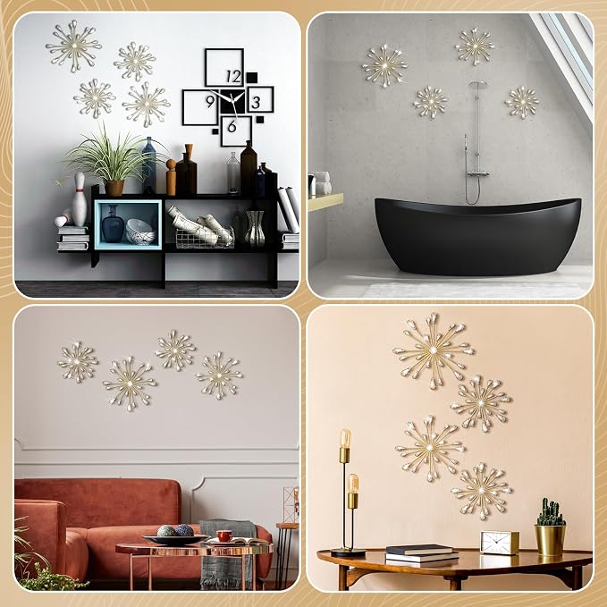 Hicarer 4 Pcs Starburst Wall Decor, Metal Wall Art, Gold - Image 6
