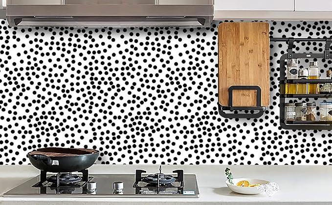 17.3”x120” Black and White Polka-Dot Wallpaper Self-Adhesive Contact Paper Moire Dot Peel and Stick Decorative Wallpaper Spots Contact Paper for Walls Bedroom Living Room Nurseryls - Image 9