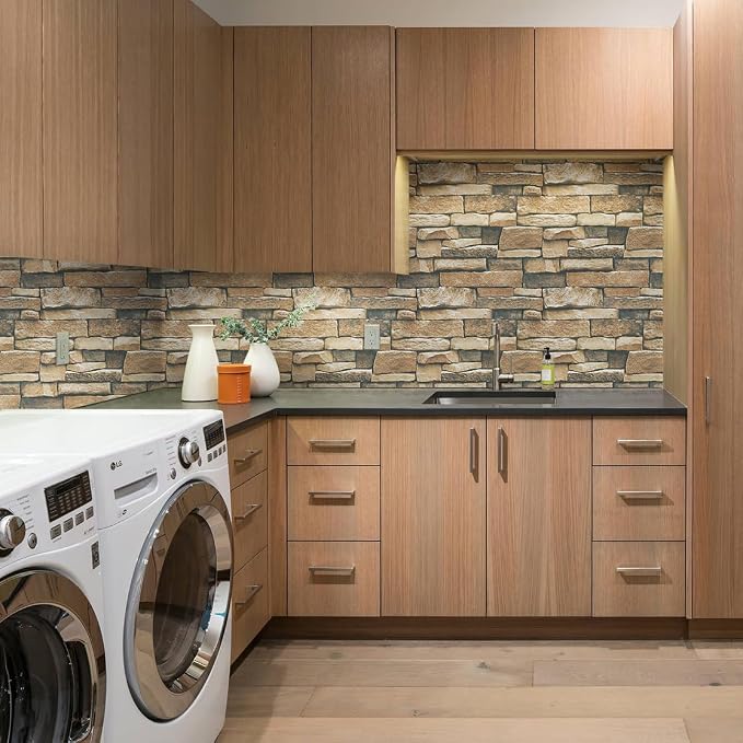 Timeet Brick Wallpaper Self-Adhesive Peel and Stick Wallpaper Waterproof Stone Wall Paper for Backsplash Decorative Home Decoration and Furniture Renovation 17.7"×393.7" - Image 4