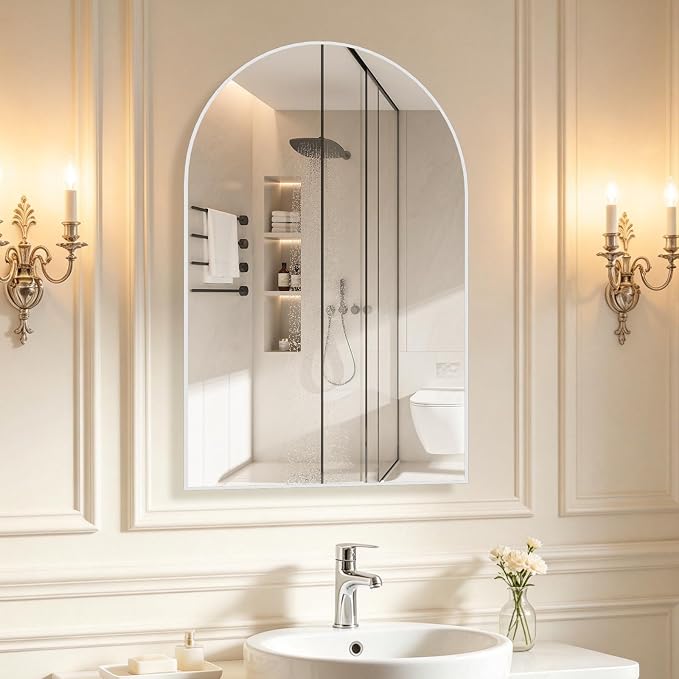 Arched Wall Mirror for Bathroom, 20"x30" Arched Mirror Wall Mounted Mirror with Metal Frame, White Vanity Mirror Decor for Mantle, Bedroom, Entryway, Living Room - Image 2