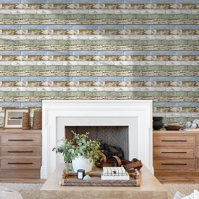 COMSTICKC 3D Faux Wood Wall Sticker Shiplap Peel and Stick for Wall Decor | 10 Pcs 11.8" x 11.8", Not Real Wood, Ultra-Light Thin PVC Fake Wood Decorative Panels for DIY Interior Decor, Cover 9.7 sq ft - Image 6