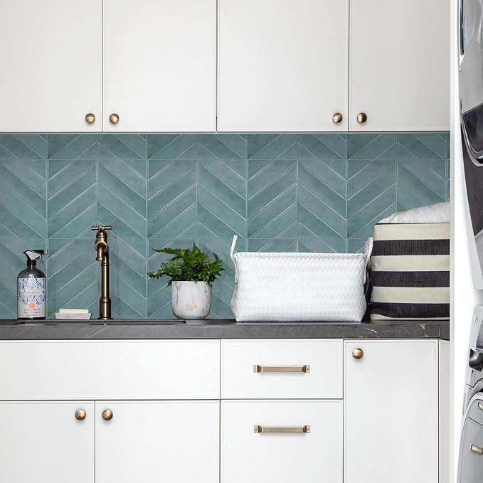 STICKGOO Herringbone Peel and Stick Backsplash, Blue Teal, 10 Sheets | 12.6 x 9.7 in, Thicker Rectangular Vinyl Stick-On Wall Tiles, Easy Alignment, Waterproof, Easy to Clean, Kitchen/Bathroom - Image 8