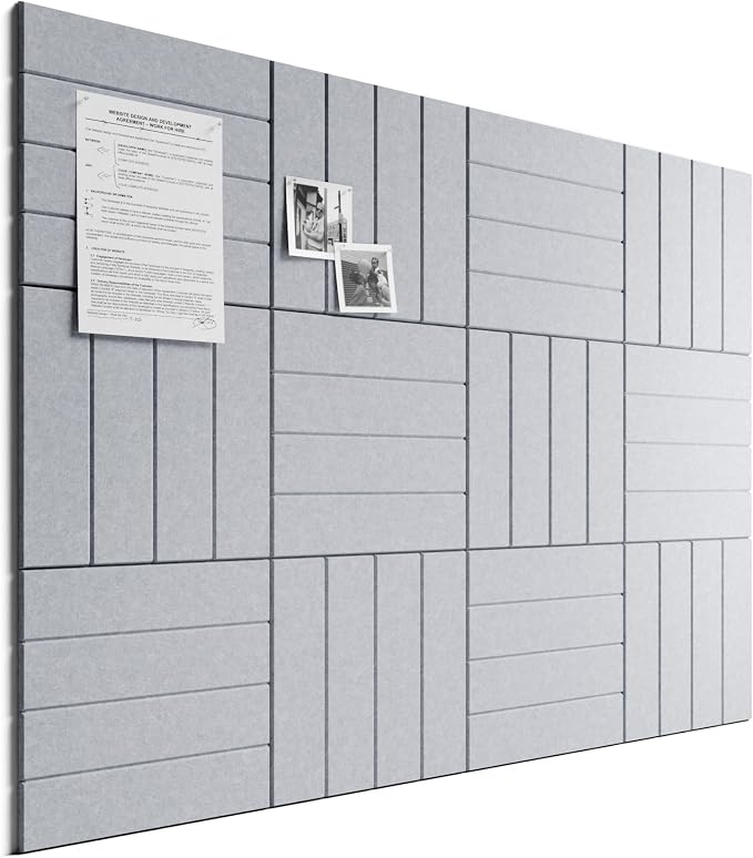 Bumusty 48"x 36" Large Felt Bulletin Board Tiles, Soft Gray | 12-Pack Cork Board Alternative, Wall Decor, 30 Pushpins, 60 Adhesive Tabs, Vision Board, Office, Classroom, Home, Dorm by BUMUSTY