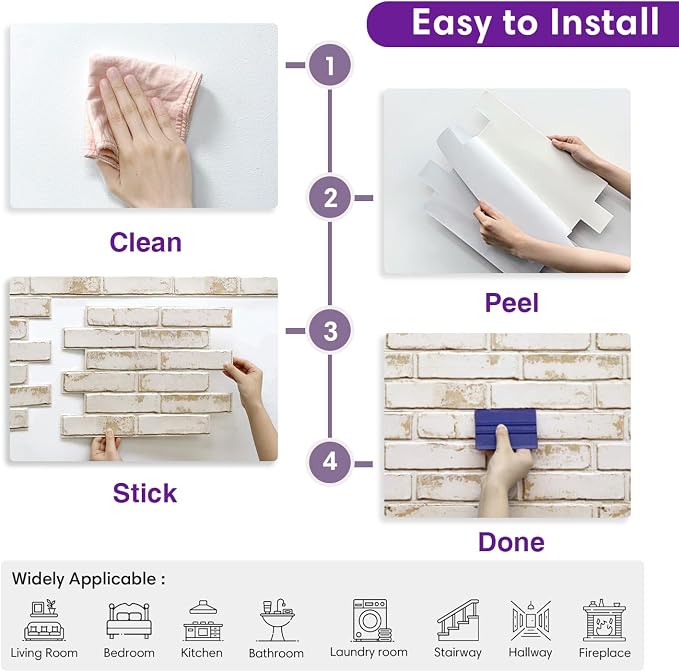 3D Peel and Stick Faux Brick Wall Panels 15.7" x 11.8" 10-Pack | Light Brown, Brick-Look Textured Sticker, Thin Lightweight PVC Self Adhesive Wall Tiles for Interior Decor, Cover 12.9 sq ft - Image 8