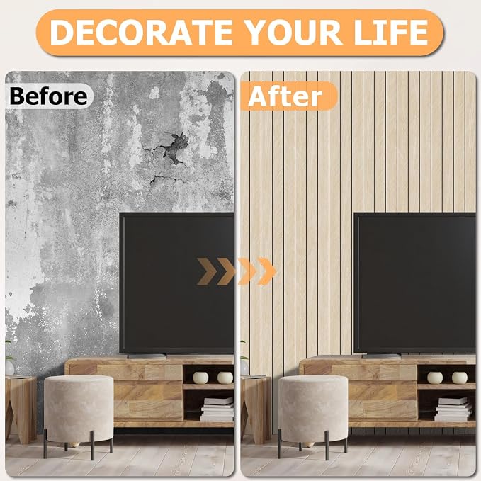 Arthome Peel and Stick Slat Wall Panels 15.7 "x240,Self-Adhesive PVC Wood Grain Wallpaper Panel,3D Thick Faux Soundproof Backsplash Accent Wall Tile for Walls & Furniture (Beige- Coverage 26 Sq.ft) - Image 7