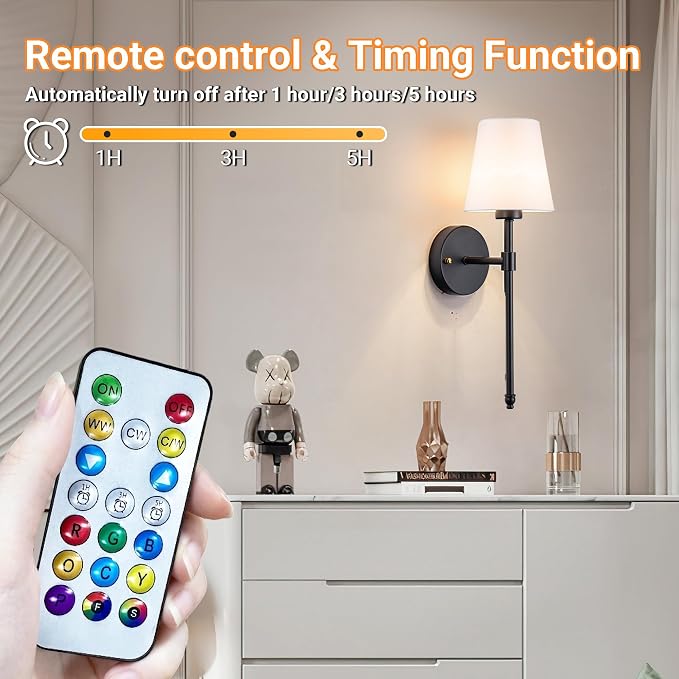 Nekhung Battery Operated Wall Sconce, Peel and Stick Sconces Set of 2 | Wireless Adhesive Stick On Wall Sconce, 10000mAh Rechargeable RGB Bulb with Remote, No Drill Wall Light for Bedroom Decor - Image 7