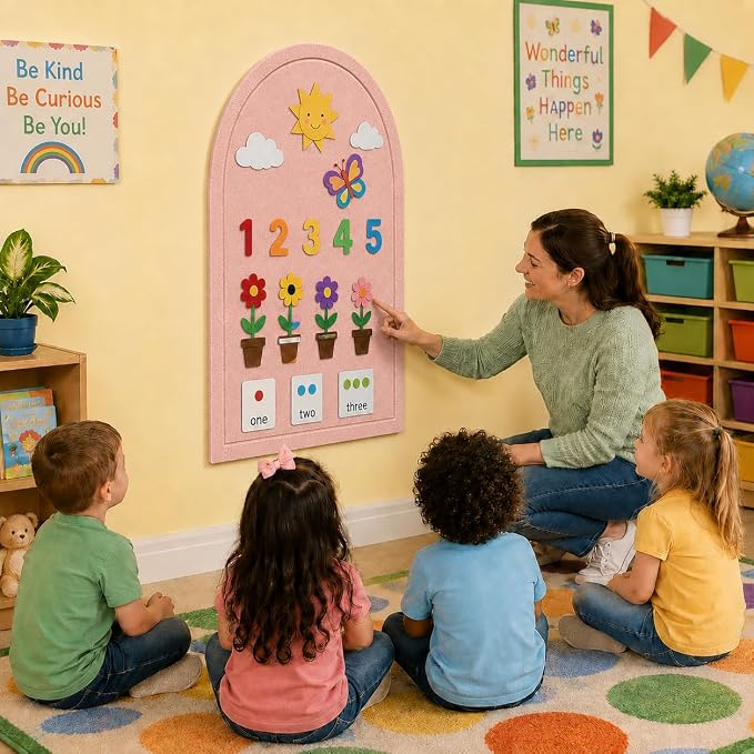 Large Arched Felt Bulletin Board, Sized 36" x 24" for Office & Wall Decor – 6 Customizable Adhesive Tiles with Pins are Perfect to Display Your Photos (Pink-B) - Image 3