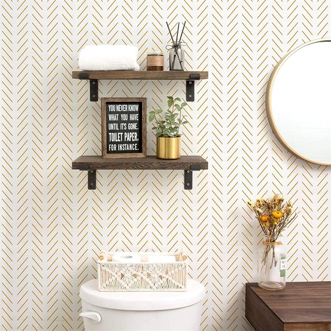 Orainege Peel and Stick Wallpaper Yellow and White Geometric Contact Paper | Self Adhesive 17.7 in x118.1 in Herringbone Wallpaper Peel and Stick Wall paper for Bedroom Bathroom Modern Lines Decorative - Image 3