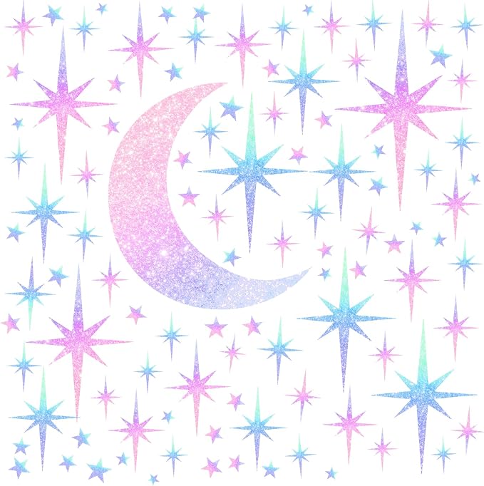 Retro Star Wall Decals Sparkle Wall Decor Stickers Rainbow Stars Moon Decal | Rainbow star room decor, peel and stick, removable vinyl art murals wallpaper, for ceiling baby kids girl bedroom living room - Image 5