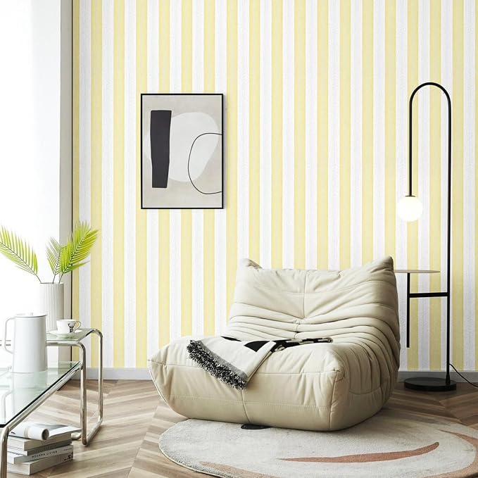 Yellow Stripe Peel and Stick Wallpaper 15.7" x 472" | Yellow and White Striped Boho Self-Adhesive Contact Paper Removable Waterproof Wallpaper for Bedroom,Cabinets,Drawer Liners - Image 5