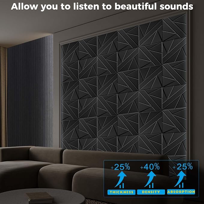 12in Acoustic Panels for Walls, High Density Soundproof Wall Panels | Thicker acoustic panels help reduce echo and enhance room acoustics for studios, gaming rooms, offices and home theaters - Image 5