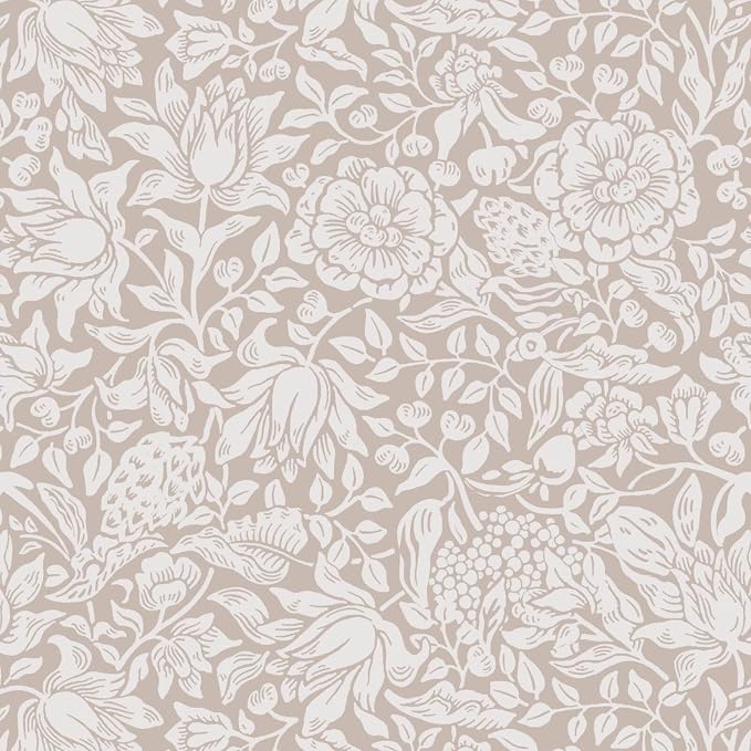 Heroad Floral Peel and Stick Wallpaper Beige William Morris Contact Paper | Vintage Botanical Wall Paper for Bedroom,17.3''x393'',Cottage,Neutral,Removable Self Adhesive Vinyl Roll for Laundry,Nursery by HeroadBrand