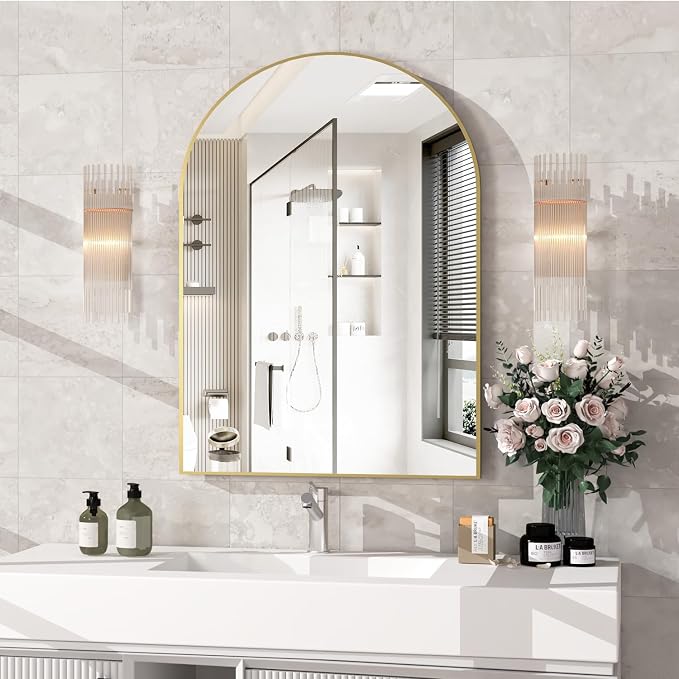 Arched Wall Mirror for Bathroom, 40"x30" Arched Mirror Wall Mounted Mirror with Metal Frame, Gold Vanity Mirror Decor for Mantle, Bedroom, Entryway, Living Room - Image 4