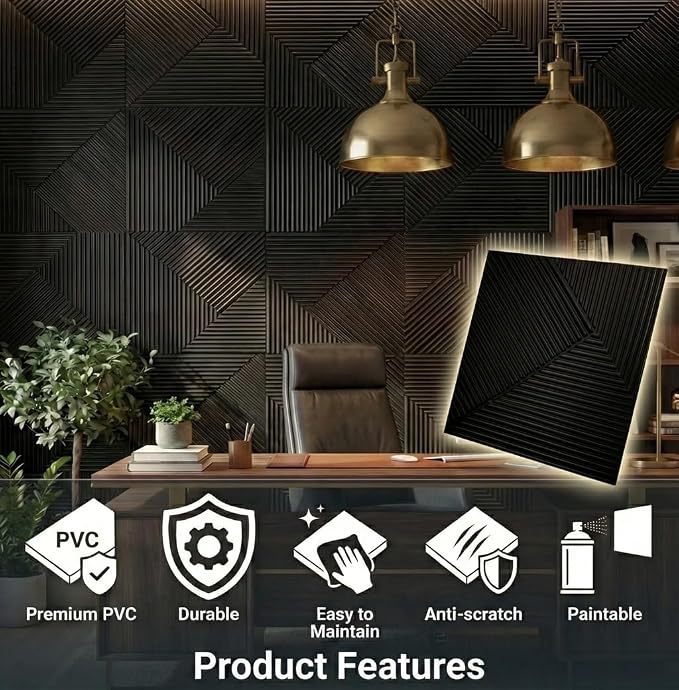 3D Wall Panels for Interior Wall Decor, PVC, Matte Black | 19.7x19.7 Inch, 12 Pack 32 Sq Ft, Waterproof, Decorative Textured Tile, Paintable, Fire Resistant, Lightweight Modern Accent - Image 15