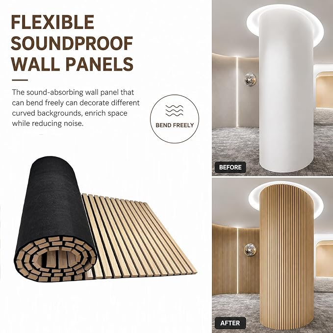 Acoustic Wood Panels for Wall,3D Flexible Fluted Sound Slat Panel (Oak) | Soundproof ,Absorbing,Noise Cancelling,94.5 x 23.6in - Image 6