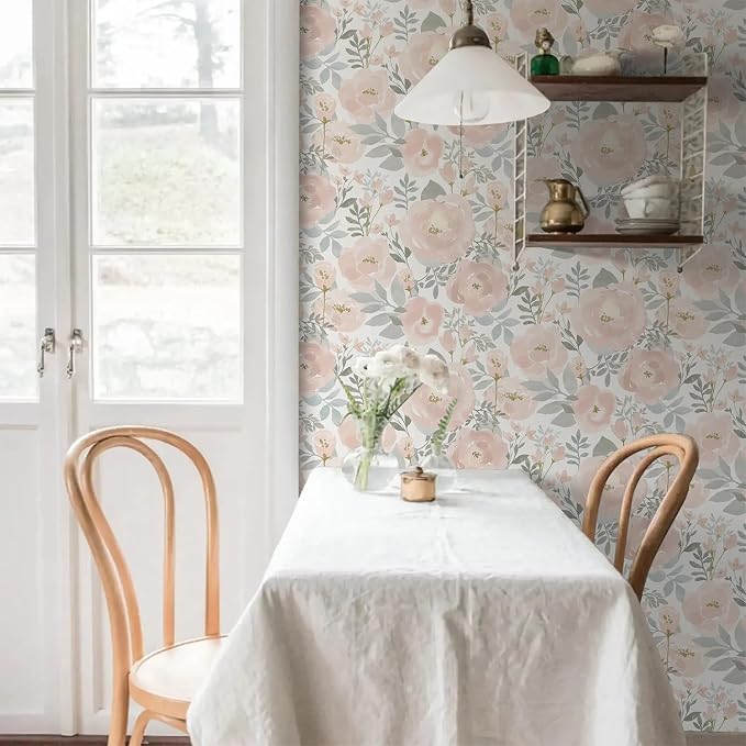 Orainege Peel and Stick Wallpaper Peony Floral Wallpaper | 17.3in x393.7in Floral Contact Paper Self Adhesive Removable Wall paper for Bedroom Laundry Room, Light Pink - Image 7