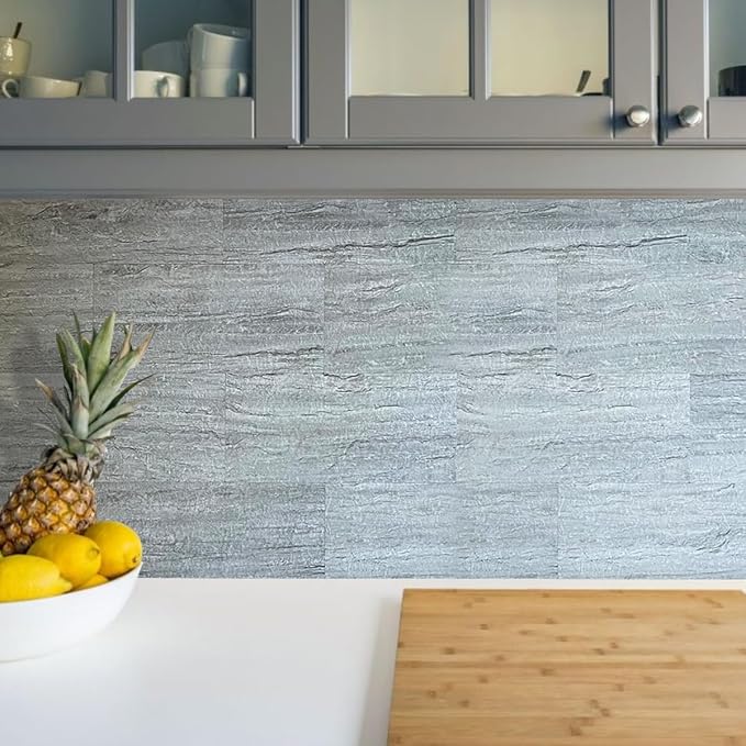 AULIGET 2-Piece Grey Shale Peel and Stick Backsplash Wall Tiles, 6" x 12" PVC Faux Stone Stick on Tiles for Backsplash Kitchen, Bathroom, Laundry Room, Camper, Fireplace - Image 6
