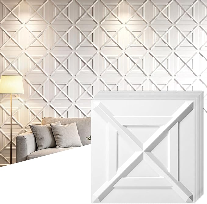 Art3d X-Shape Decorative 3D Wall Panels, 11.8 x 11.8 in, 33-Pack, White | PVC, Lightweight, Waterproof, Peel and Stick, Easy to Install, Durable, Flexible, Decorative, Ideal for Living Room, Bedroom by Art3d