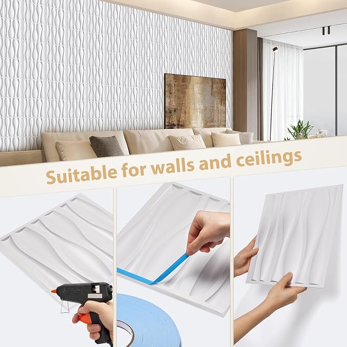 Heikki 30 Pack 3D Wall Panel for Interior Wall Décor, PVC Flower Textured Wall Panels for Living Room Bedroom Hotel Office, 11.8"x11.8", Double-Sided Tape (White-SP) - Image 3