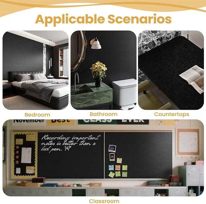 Black Silk Wallpaper Peel and Stick Embossed Self Adhesive Contact Paper | 15.7" x 393.7" Removable Waterproof Kitchen Vinyl Wrap Cabinet Textured Renter Friendly Wall Cover with Scraper, Paper Cutter - Image 5