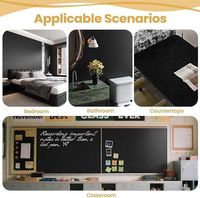 Black Silk Wallpaper Peel and Stick Embossed Self Adhesive Contact Paper | 15.7" x 118" Removable Waterproof Kitchen Vinyl Wrap Cabinet Textured Renter Friendly Wall Cover with Scraper, Paper Cutter - Image 5
