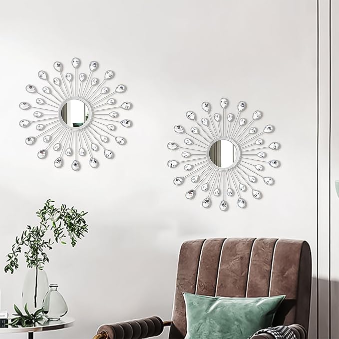 2 Pack Metal Mirrors for Wall Boho Sunburst Wall Mirror Home Decor Modern Decorative Wall Art for Bedroom Living Room Entryway - Image 3