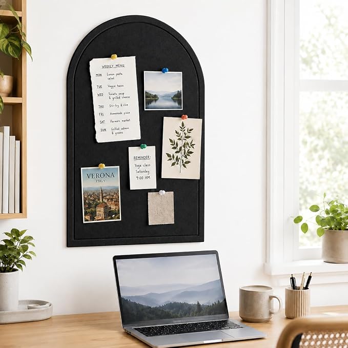 Large Arched Felt Bulletin Board, Sized 36" x 24" for Office & Wall Decor – 6 Customizable Adhesive Tiles with Pins are Perfect to Display Your Photos (Black-B) - Image 6