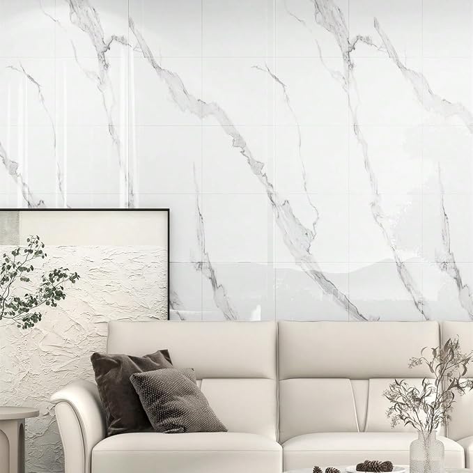 Chejiaye 10pcs Marble Peel and Stick Backsplash Waterproof Washroom Wall Panels, Peel and Stick Tile, PVC Foam Wall Panels for Kitchen,Bathroom,Living Room,White and Grey(Not Real Tile,11.8" x 11.8") - Image 9